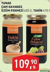 TUNAS CAM KAVANOZ ÜZÜM PEKMEZİ 635 G/TAHİN 470 G fiyat ve kampanya bilgisi